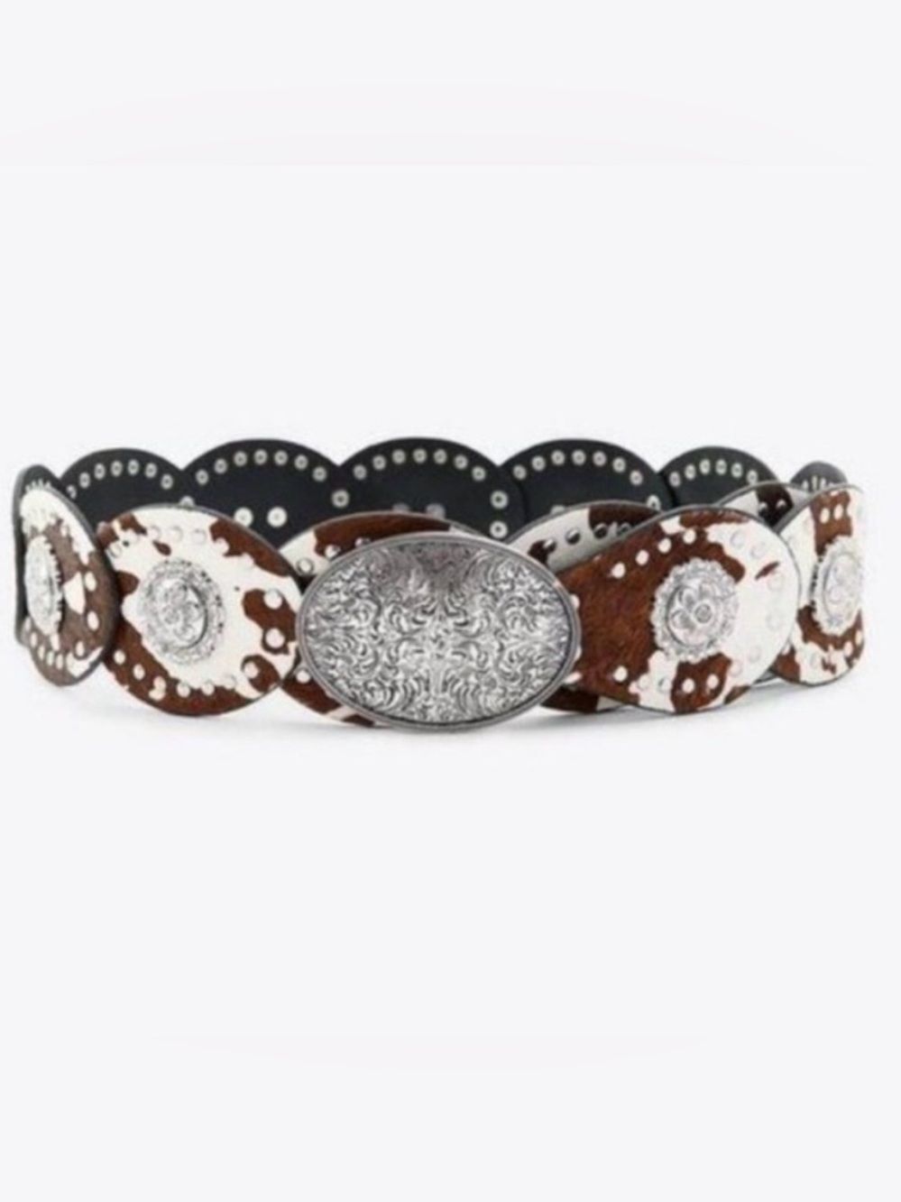 (H) Zara cow-print leather belt, size 32(1)-34(1) (shell style) New without tags - Picture 3 of 13